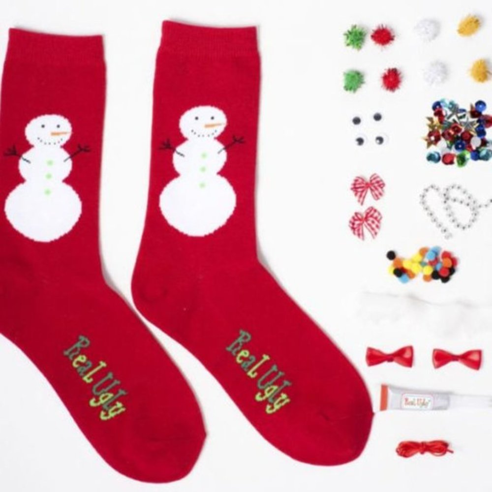 Bundle of 5 (Five) Design Your Own Real Ugly Christmas Socks Kits - Snowman